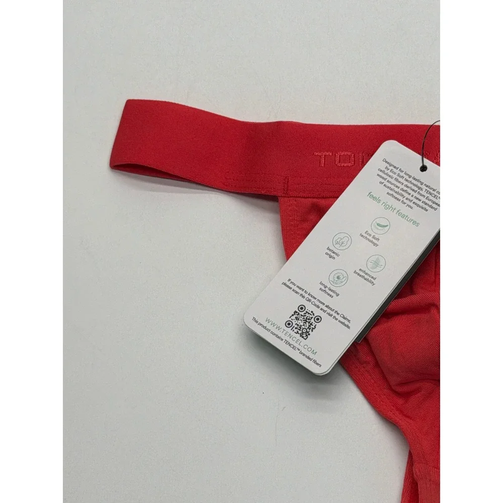 Todd Sanfield Red Tencel Thong Underwear Logo Waistband Mens XS